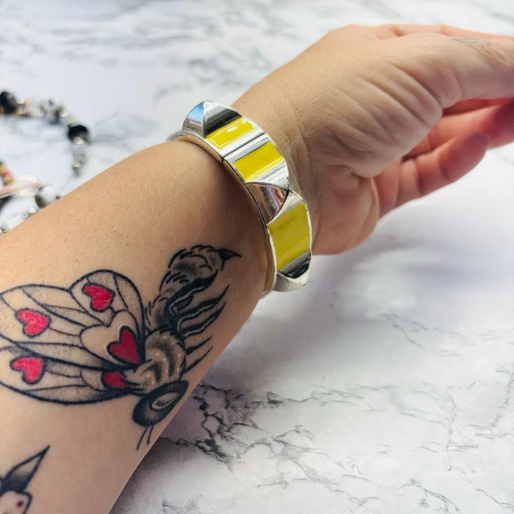 Silver and Yellow Geometric Bangle